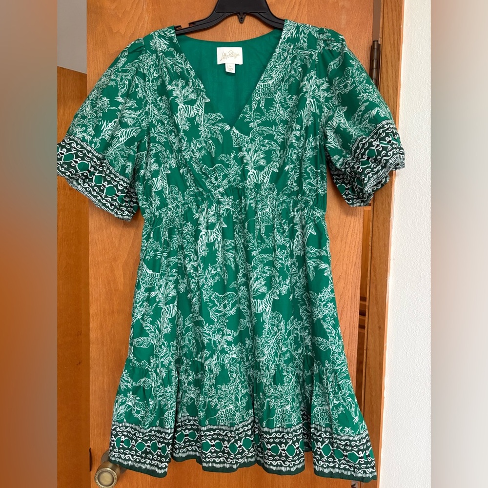 Worn once Lilly Pulitzer Kentlee dress Fiddle Green Leaf Safari Sanctuary 14 - Picture 2 of 7